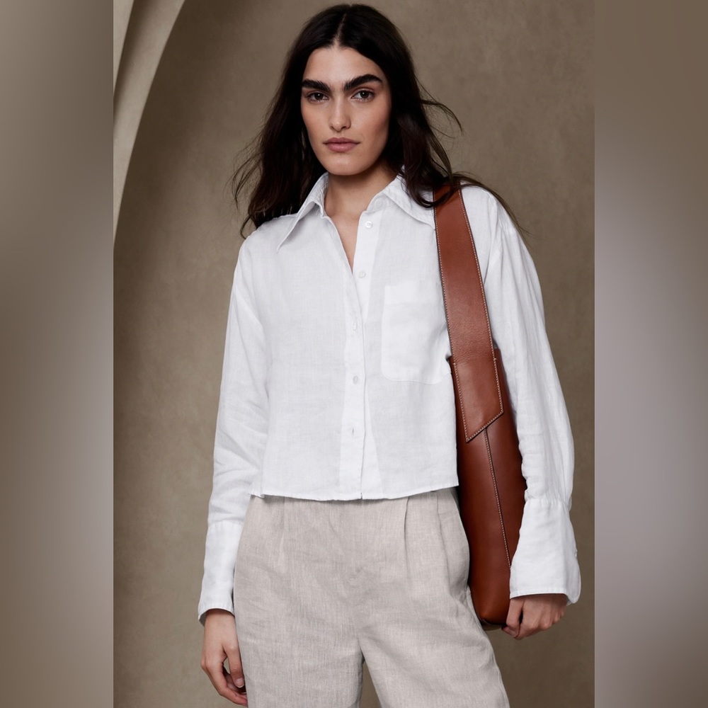 Banana republic boxy cropped linen shirt